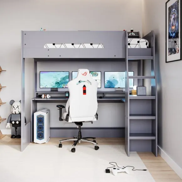 High Sleeper Bed with Desk - Anthracite