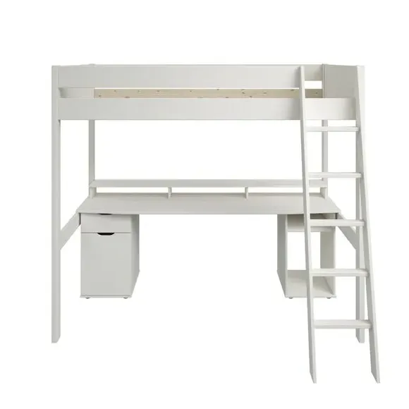 High Sleeper Bed with Desk - White, MDF