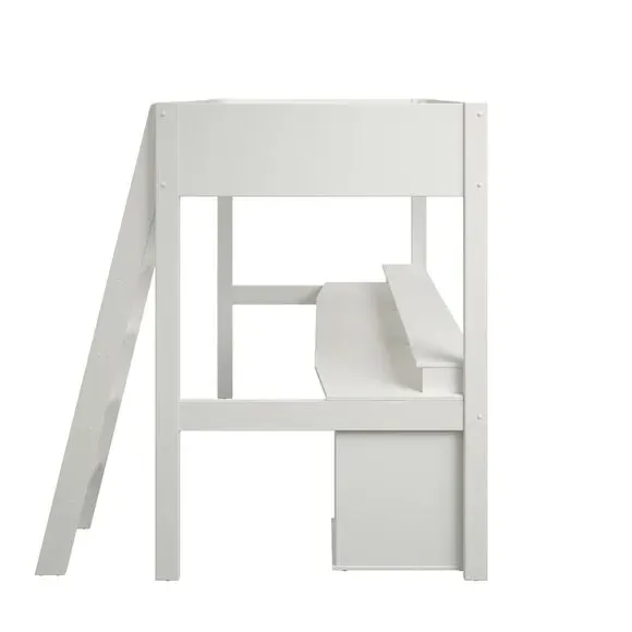 High Sleeper Bed with Desk - White, MDF