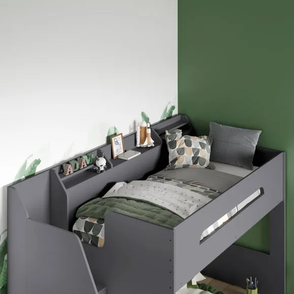 High Sleeper Bed with Storage Steps - Grey