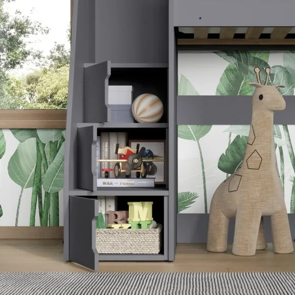 High Sleeper Bed with Storage Steps - Grey