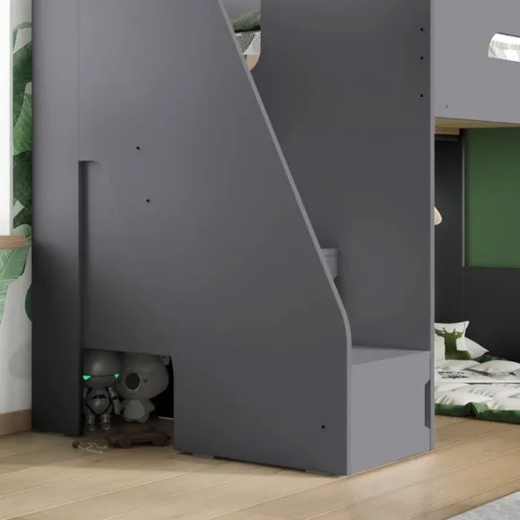 High Sleeper Bed with Storage Steps - Grey