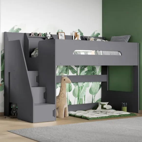High Sleeper Bed with Storage Steps - Grey image