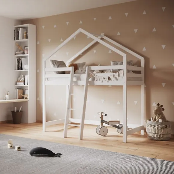 House Midsleeper Bed Frame - White, Pine