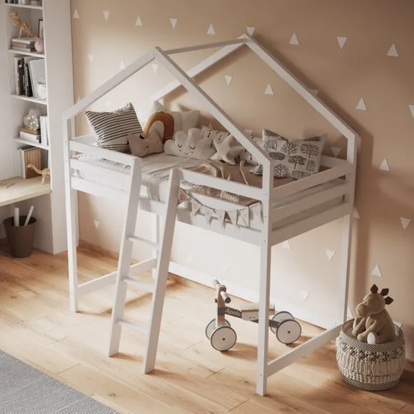 House Midsleeper Bed Frame - White, Pine