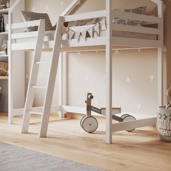 House Midsleeper Bed Frame - White, Pine