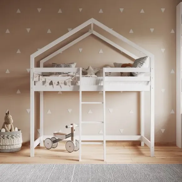 House Midsleeper Bed Frame - White, Pine image