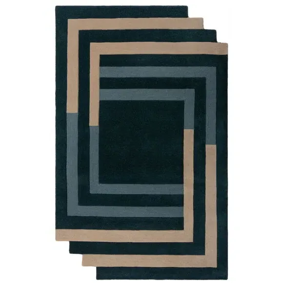 Labyrinth Shaped Wool Rug - Blue, Wool