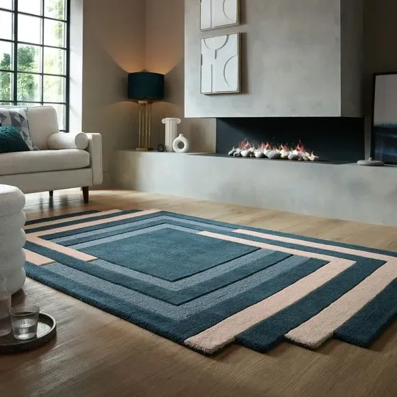 Labyrinth Shaped Wool Rug - Blue, Wool image