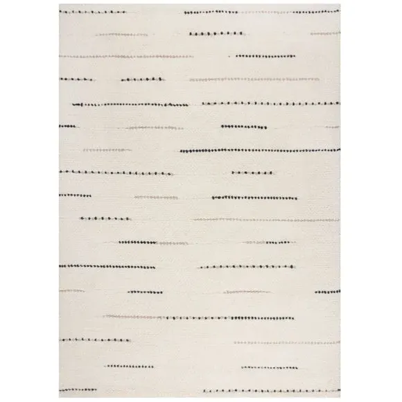 Linear Wool Rug with Loop Design - Black, Wool