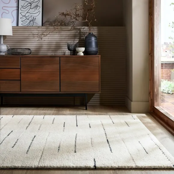 Linear Wool Rug with Loop Design - Black, Wool image