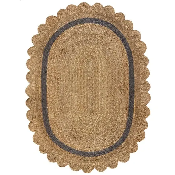Oval Rug with Scallop Edge - Grey, Jute