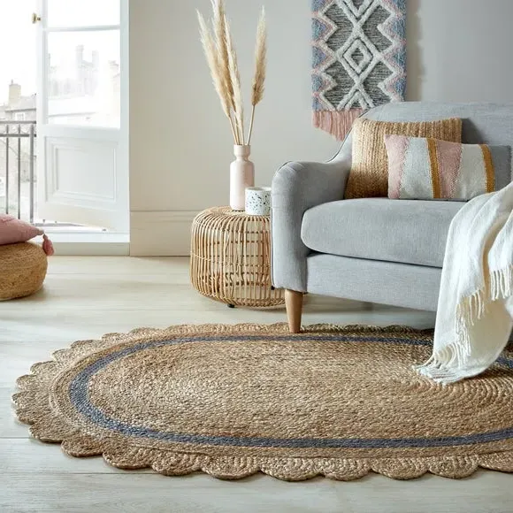 Oval Rug with Scallop Edge - Grey, Jute image