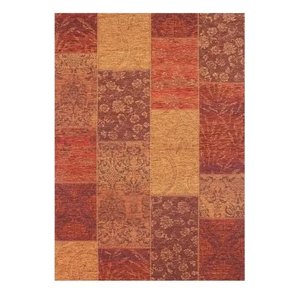Patchwork Rug with Floral Design - Terracotta image