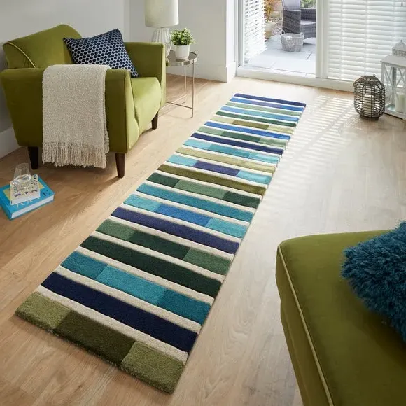 Piano Stripe Wool Runner - Green, Wool
