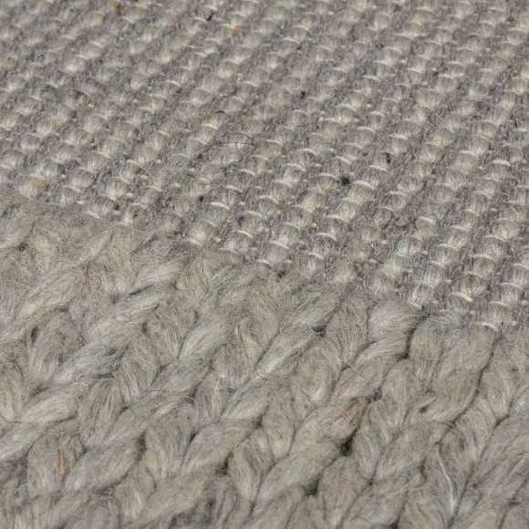 Plait Border Wool Rug - Grey, Wool Blend