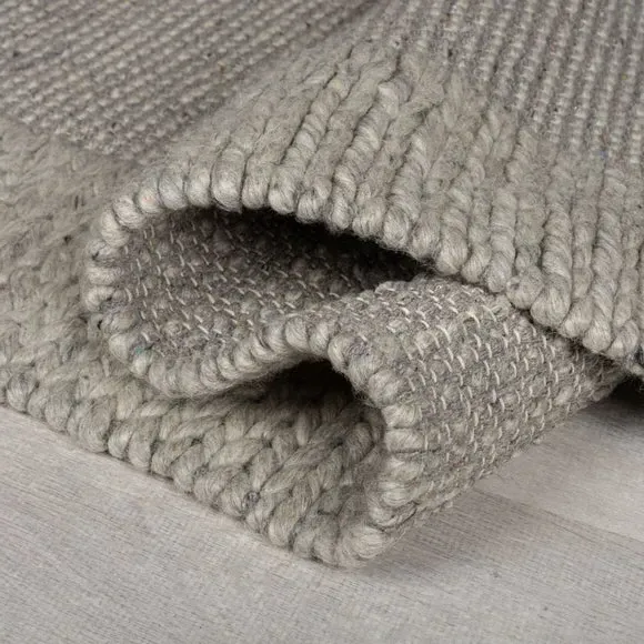 Plait Border Wool Rug - Grey, Wool Blend