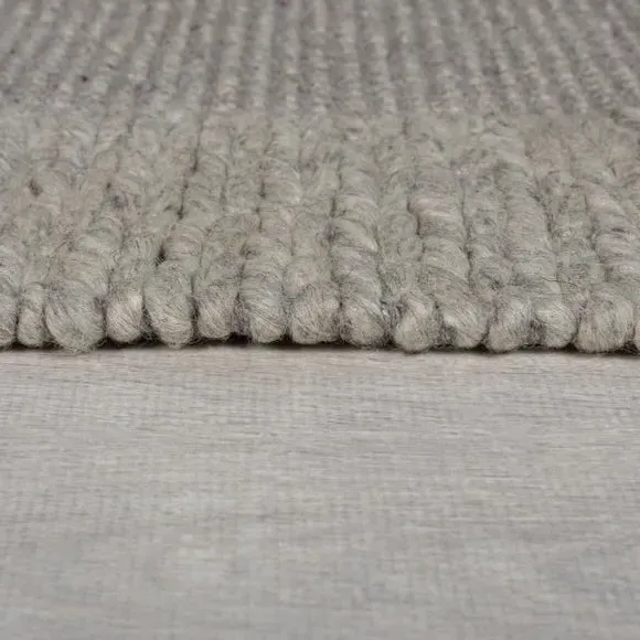 Plait Border Wool Rug - Grey, Wool Blend