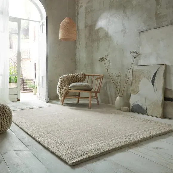 Plait Border Wool Rug - Natural, Wool Blend