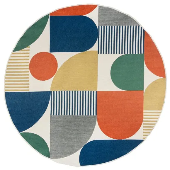 Round Indoor Outdoor Rug - Yellow, Polypropylene