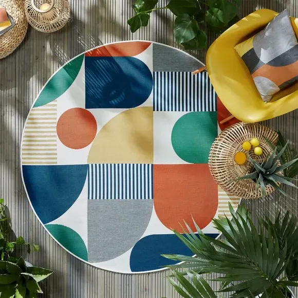Round Indoor Outdoor Rug - Yellow, Polypropylene image