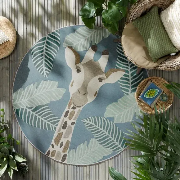 Round Outdoor Rug Giraffe Design - Blue, Polypropylene image