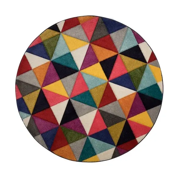 Round Rug Geometric Pattern - Multicolor