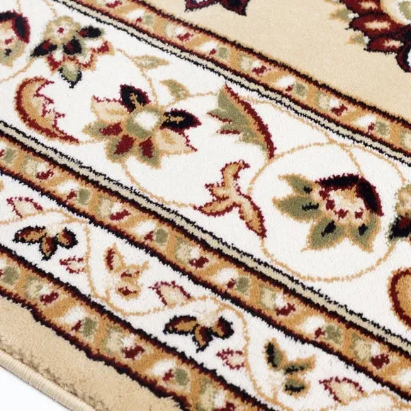Round Rug with Border Design - Beige, Polypropylene
