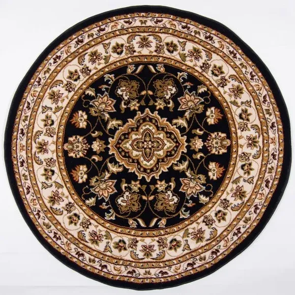 Round Rug with Border Design - Blue, Polypropylene