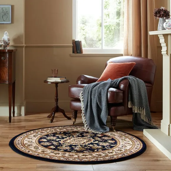 Round Rug with Border Design - Blue, Polypropylene image