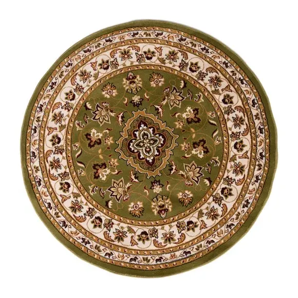 Round Rug with Border Design - Green, Polypropylene