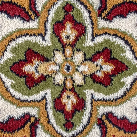 Round Rug with Border Design - Green, Polypropylene
