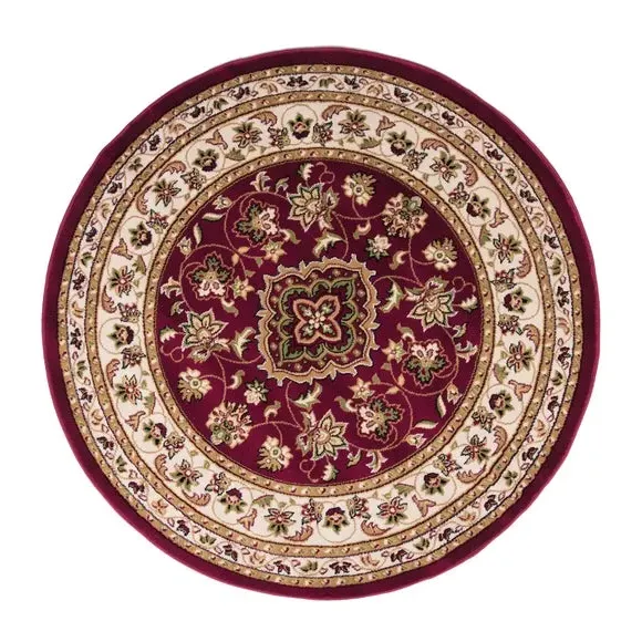 Round Rug with Border Design - Red, Polypropylene