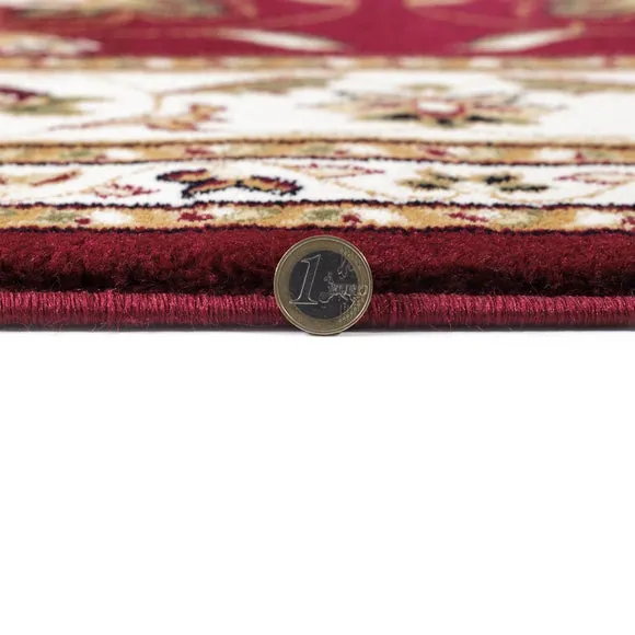 Round Rug with Border Design - Red, Polypropylene