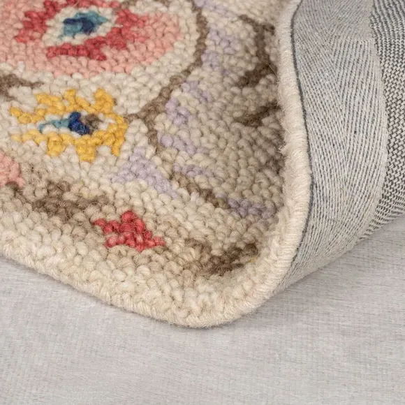 Round Rug with Floral Design - Multicoloured, Wool