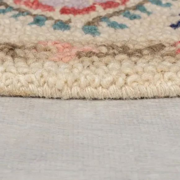 Round Rug with Floral Design - Multicoloured, Wool