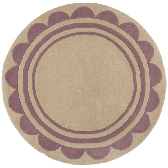 Round Scallop Border Rug - Purple, Wool