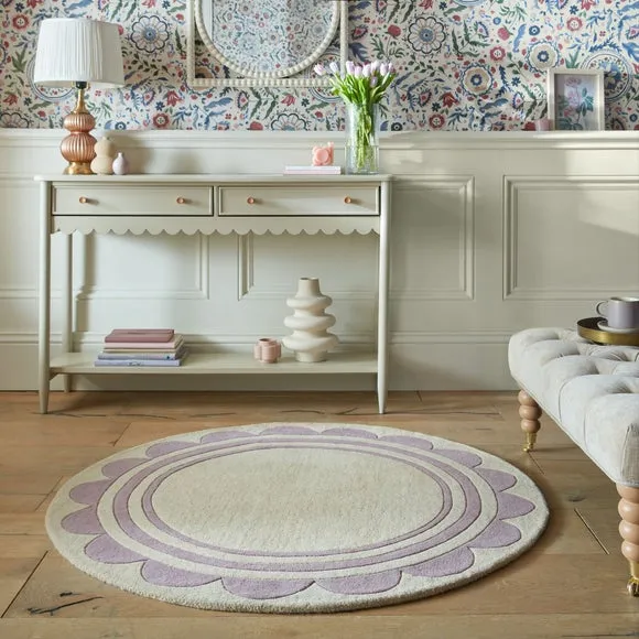 Round Scallop Border Rug - Purple, Wool image