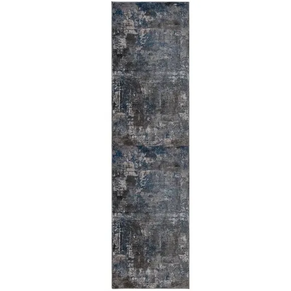 Runner Rug Abstract Design - Blue, Polypropylene