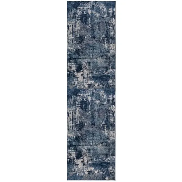 Runner Rug Abstract Design - Dark Blue, Polypropylene