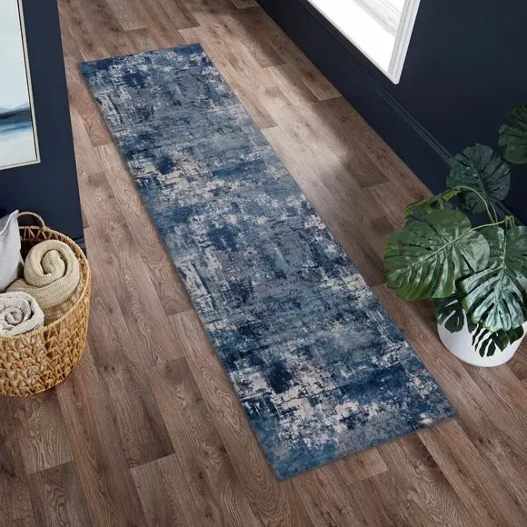 Runner Rug Abstract Design - Dark Blue, Polypropylene