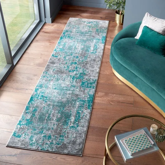 Runner Rug Abstract Design - Green, Polypropylene