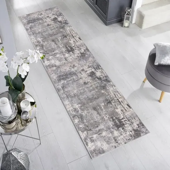 Runner Rug Abstract Design - Grey, Polypropylene