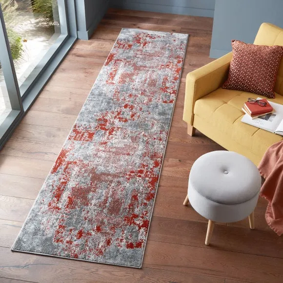 Runner Rug Abstract Design - Orange, Polypropylene