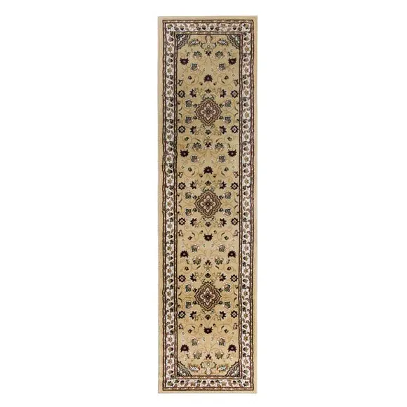 Runner Rug with Border Design - Beige, Polypropylene