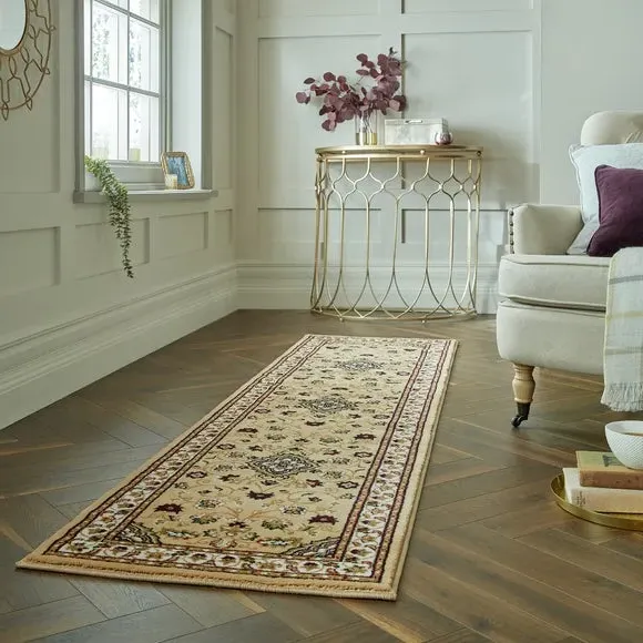 Runner Rug with Border Design - Beige, Polypropylene image