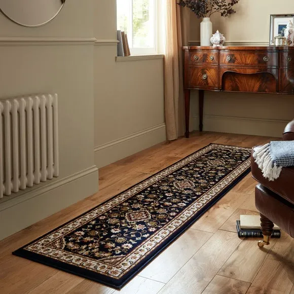 Runner Rug with Border Design - Blue, Polypropylene