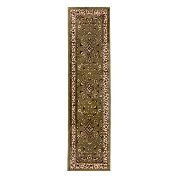 Runner Rug with Border Design - Green, Polypropylene