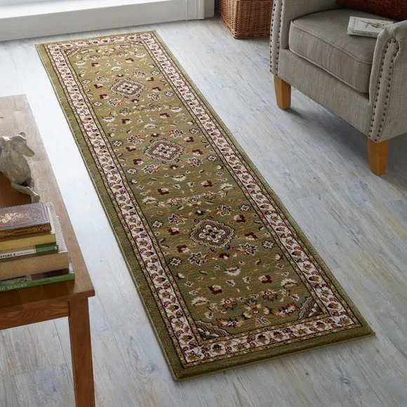 Runner Rug with Border Design - Green, Polypropylene
