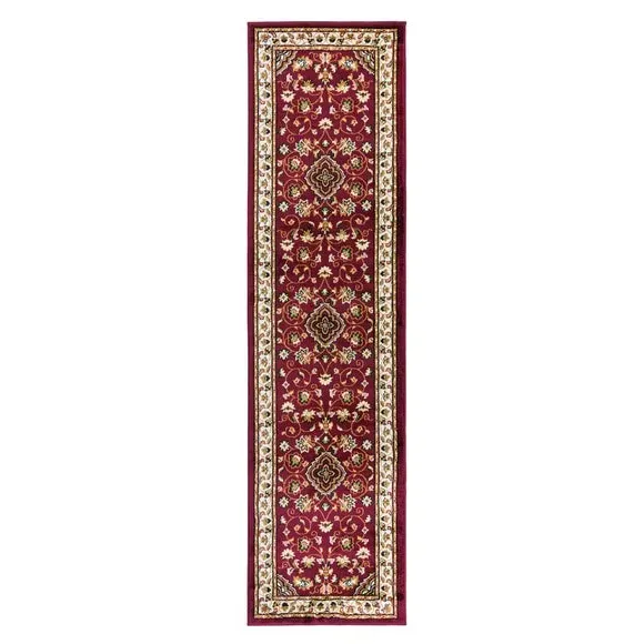 Runner Rug with Border Design - Red, Polypropylene